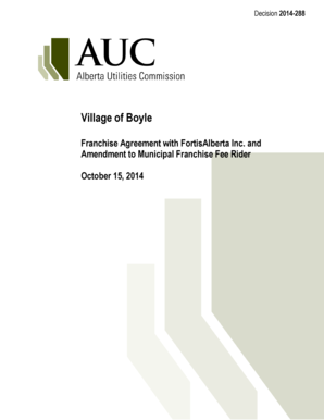 Decision 2014-288 Village of Boyle Franchise Agreement with FortisAlberta Inc and Amendment to Municipal Franchise Fee Rider - auc ab