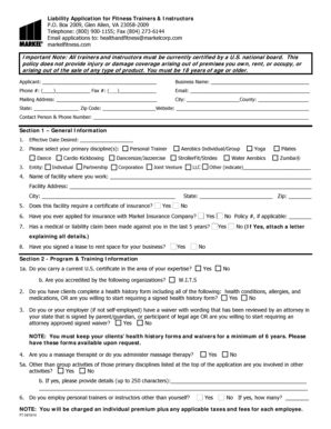 Liability Application for Fitness Trainers & Instructors