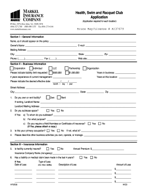 Health Club Insurance Application