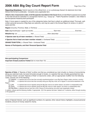 ABA Big Day Count Report Form