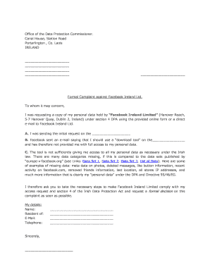 Formal Complaint against Facebook Ireland Ltd