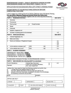 Renfrewshire Council Oakshaw Area Parking Permit Application