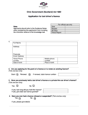 Taxi Driver Licence Application