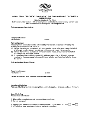 Completion Certificate for Unpermitted Work - Scotland