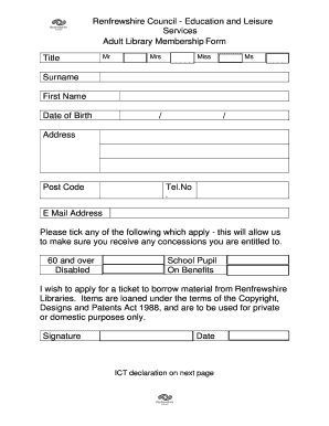 Renfrewshire Adult Library Membership Form