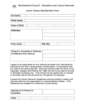 Junior Library Membership Form