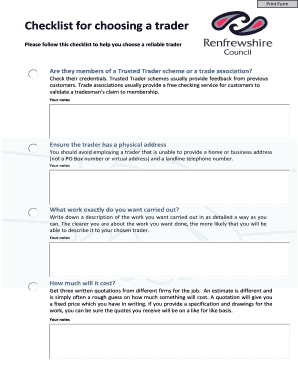 Trader Selection Checklist