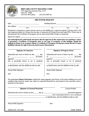 Brevard County Pre-Power Request Form