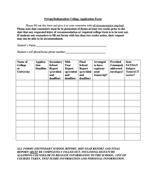 Private College Application Form