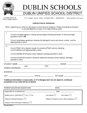 Dublin Unified School District Residency Verification Form