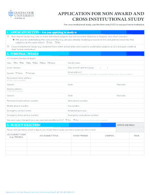Application for Non Award and Cross Institutional Study