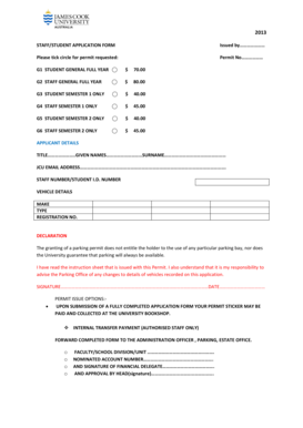 JCU Staff/Student Parking Permit Application