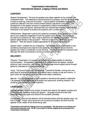 Toastmasters International Speech Judging Criteria and Ballot