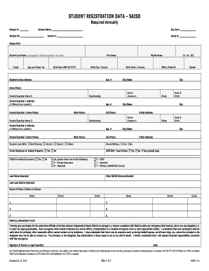Student Registration Form SAISD