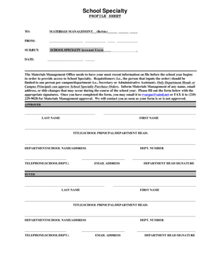 School Specialty Account User Profile Sheet
