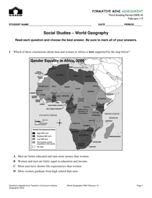 World Geography Formative Mini Assessment