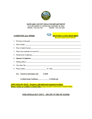 Death Certificate Request Form