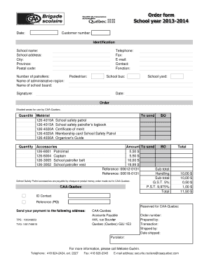 School Safety Patrol Order Form