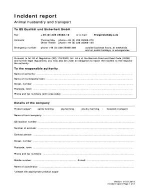 Incident Notification Form for Animal Husbandry and Transport