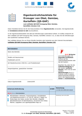 Eigenkontrollcheckliste für Erzeuger von Obst, Gemüse, Kartoffeln (QS-GAP)