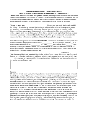 Property Management Engagement Letter and Limited Power of Attorney