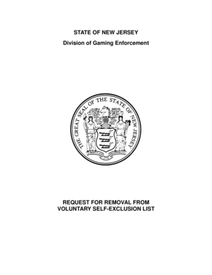 New Jersey Request for Removal from Voluntary Self-Exclusion List