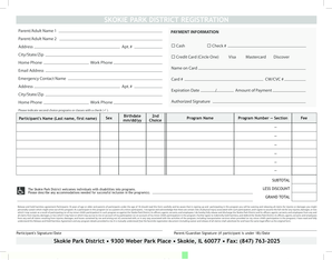 Skokie Park District Registration Form