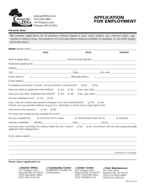 Pleasant Hill Recreation Employment Application