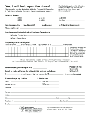 Pleasant Hill Capital Campaign Donation Form
