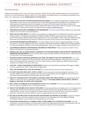 Free and Reduced Price School Meals Application