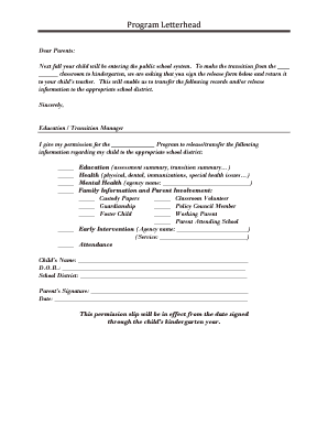 Kindergarten Transition Release Form