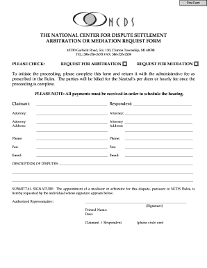 Arbitration or Mediation Request Form