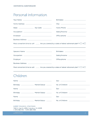 Confidential Financial Questionnaire