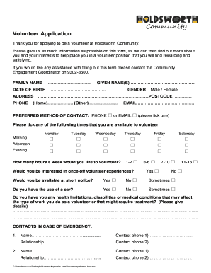 Volunteering Application Form - Holdsworth - holdsworth org