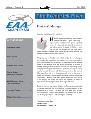 Volume 11 Number 4 April 2013 T h e F r e d e r i c k F l ye r President's Message Greetings EAA Chapter 524 Members IN THIS ISSUE President's Letter - 524 eaachapter