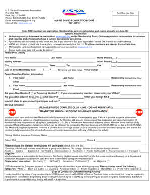 Alpine Skiing Competition Membership Application