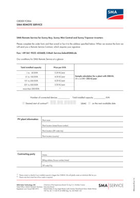 SMA Remote Service Order Form