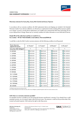 SMA Warranty Extension Comfort Order Form