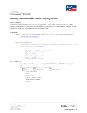 SMA Warranty Extension Order Form
