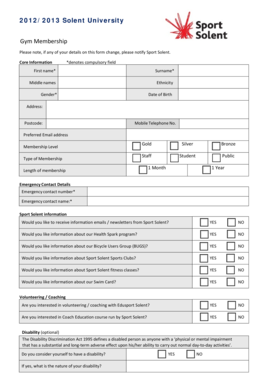 Solent University Gym Membership Form