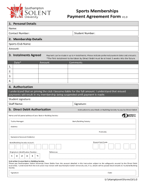 Sports Membership Payment Agreement