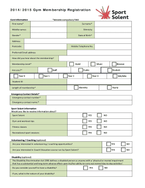 2014/2015 Gym Membership Registration Form