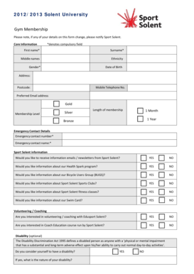 Solent University Gym Membership Form
