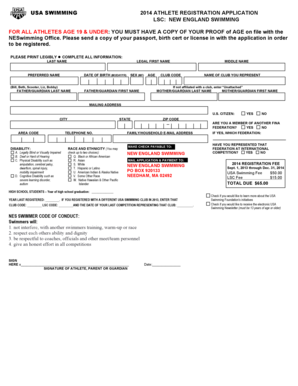 USA Swimming 2014 Athlete Registration Application