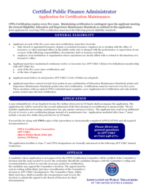Certified Public Finance Administrator Application