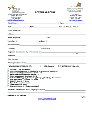 Referral Form for Developmental Disability Services