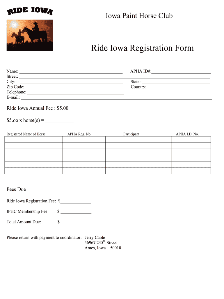 Fillable Online Ride Iowa Registration Form Iowa Paint Horse Club Fax