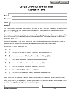 Georgia Defined Contribution Plan Exemption Form