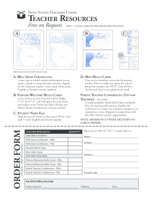 Nova Scotia Teacher Resources Order Form