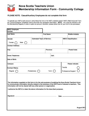 Nova Scotia Teachers Union Membership Form